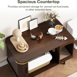 Alternative view of Cat Litter Box Enclosure Furniture, Hidden Litter Box Cabinet with Scratching Pad, Large Fluted Wood Cat House Indoor Modern Side End Table Litterbox Furniture for Living Room, Entryway, Walnut