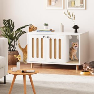 Alternative view of Cat Litter Box Enclosure, Hidden Enclosed Cat Litter Box Furniture with Scratching Mat, Indoor Side Table End Table for Living Room Bed Room