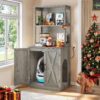 DWVO Large Hidden Litter Box Furniture with Shelves and Charging Station, Wooden Enclosure for Self-Cleaning Litter Boxes, Grey